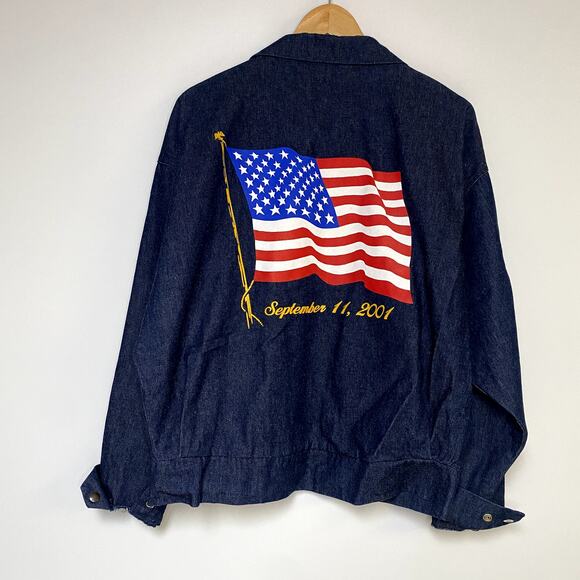 Vintage 9/11 Jacket 90s Denim Jacket American Flag Sept 11 M - Picture 1 of 2